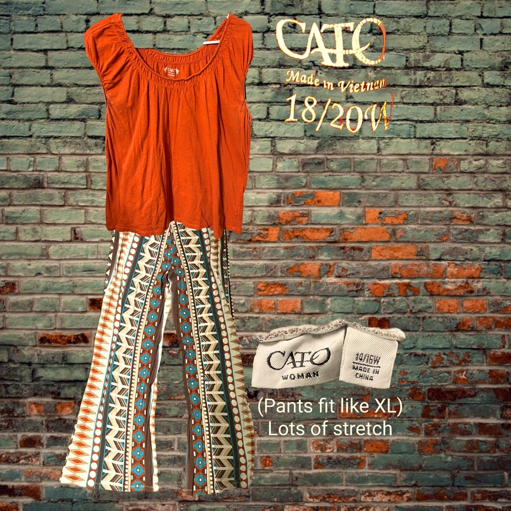 Cato Burnt Orange scoop neck sleeveless Top w/ Cato Womens Palazzo Pants